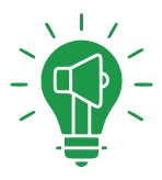 Green lightbulb with megaphone icon
